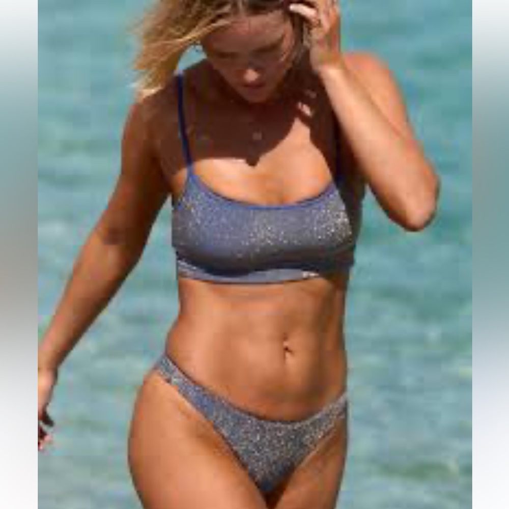 NWT aerie Sparkle Straight Scoop Bikini Top & Cheekiest Bottom in Marble Blue